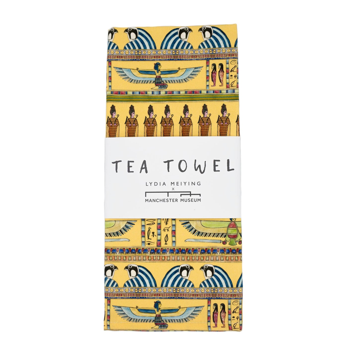 Load image into Gallery viewer, Egyptian tea towel front folded view with the white belly band around the middle.
