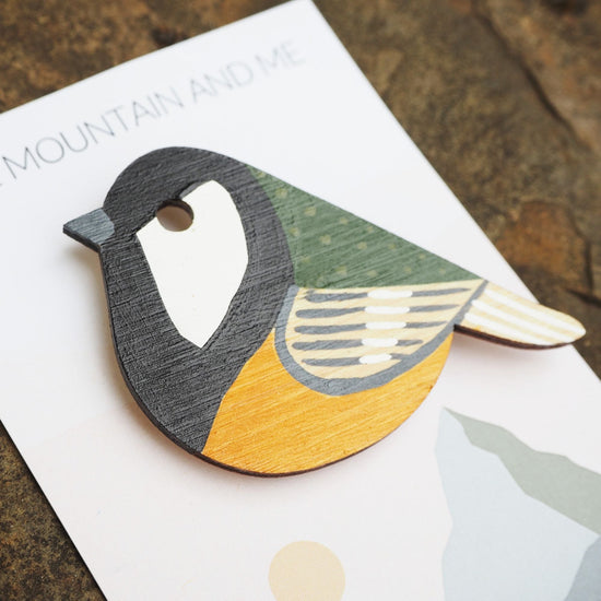 Great Tit Bamboo Brooch
