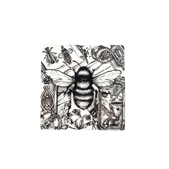 Museum bespoke style bee tile from the sculpts in coaster form. Seen straight on with a white background.